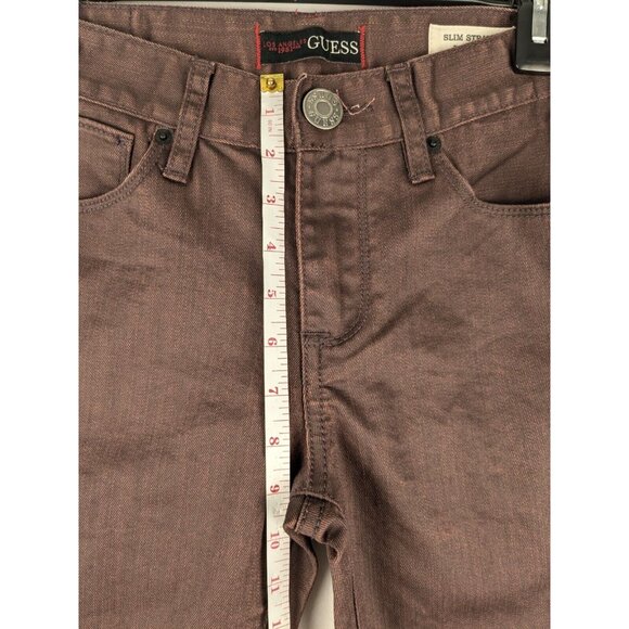 Guess Waxed Slim Straight Leg Del Mar Fit Denim Jeans Mens 29x28 Burgundy Red - Picture 4 of 9